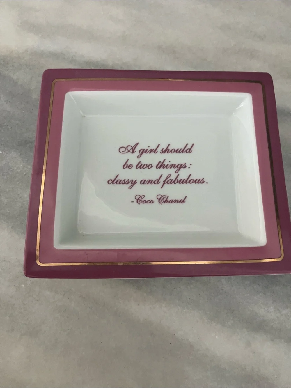 Coco Chanel quote  Pink and Gold Porcelain Trinket Tray by Two’s Company